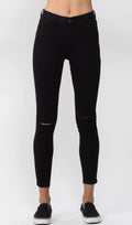 High Rise Black Slit Knee Skinny Jeans