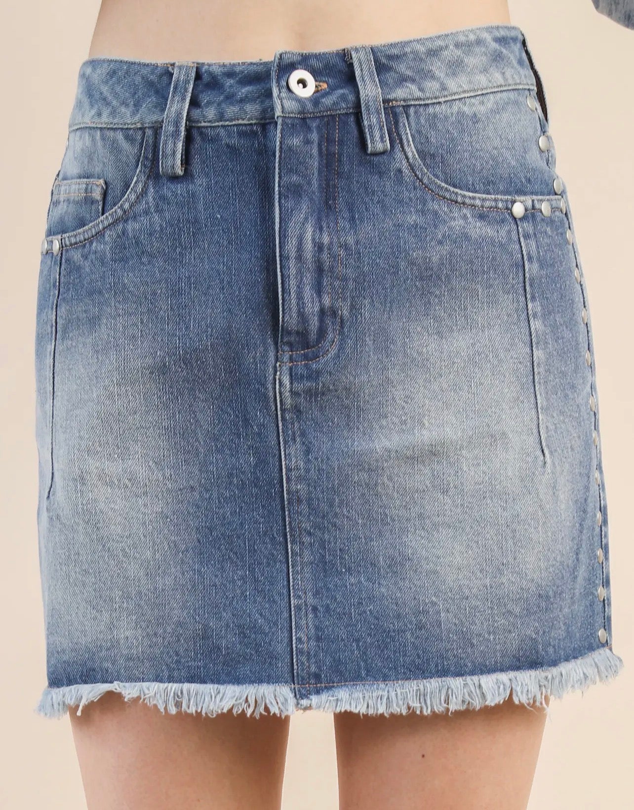 Side Studded Jean Skirt